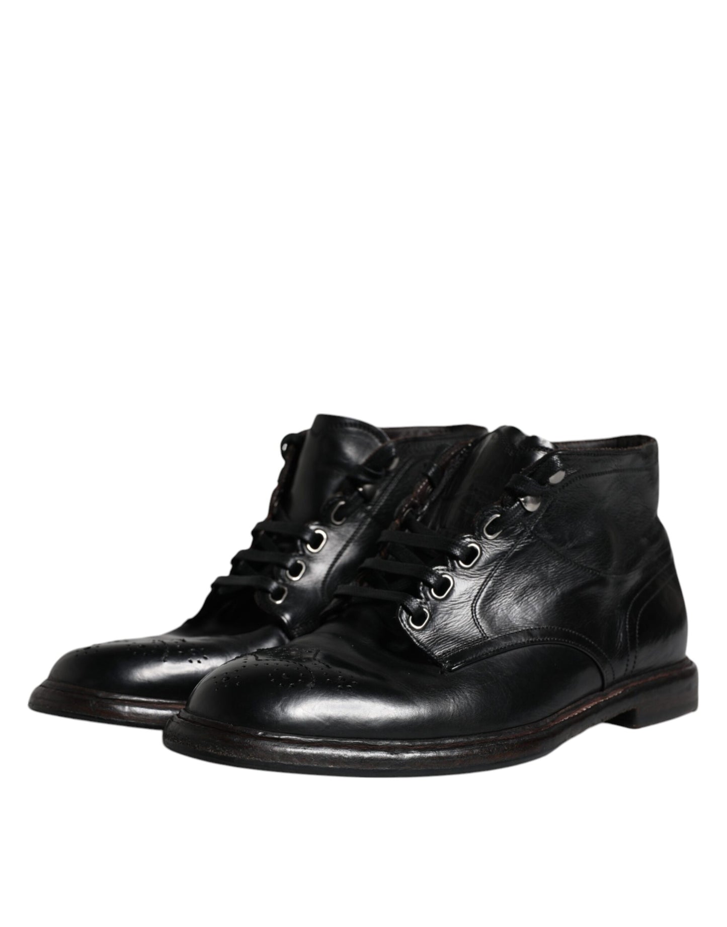 Black Leather Men Short Boots Lace Up Shoes