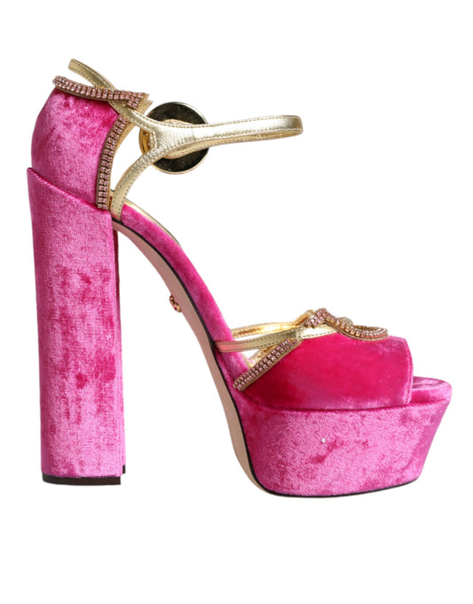 Pink Velvet Platform Ankle Strap Heel Sandals Shoes