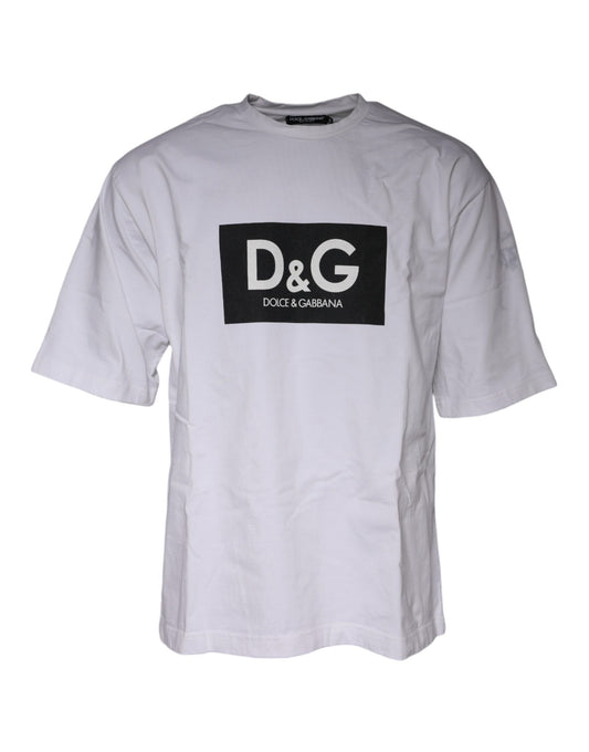 White Logo Print Cotton Crew Neck T-shirt