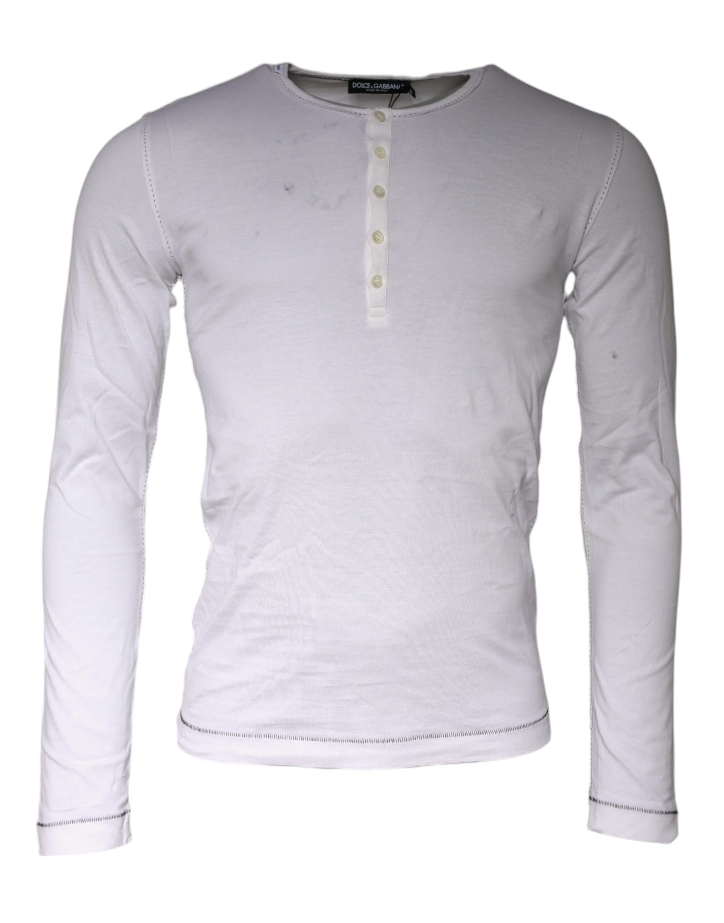 White Cotton Buttoned Long Sleeves T-shirt