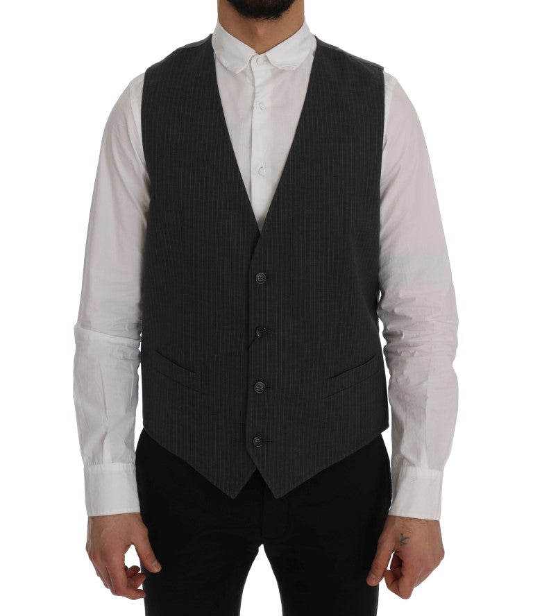 Elegant Gray Striped Waistcoat Vest