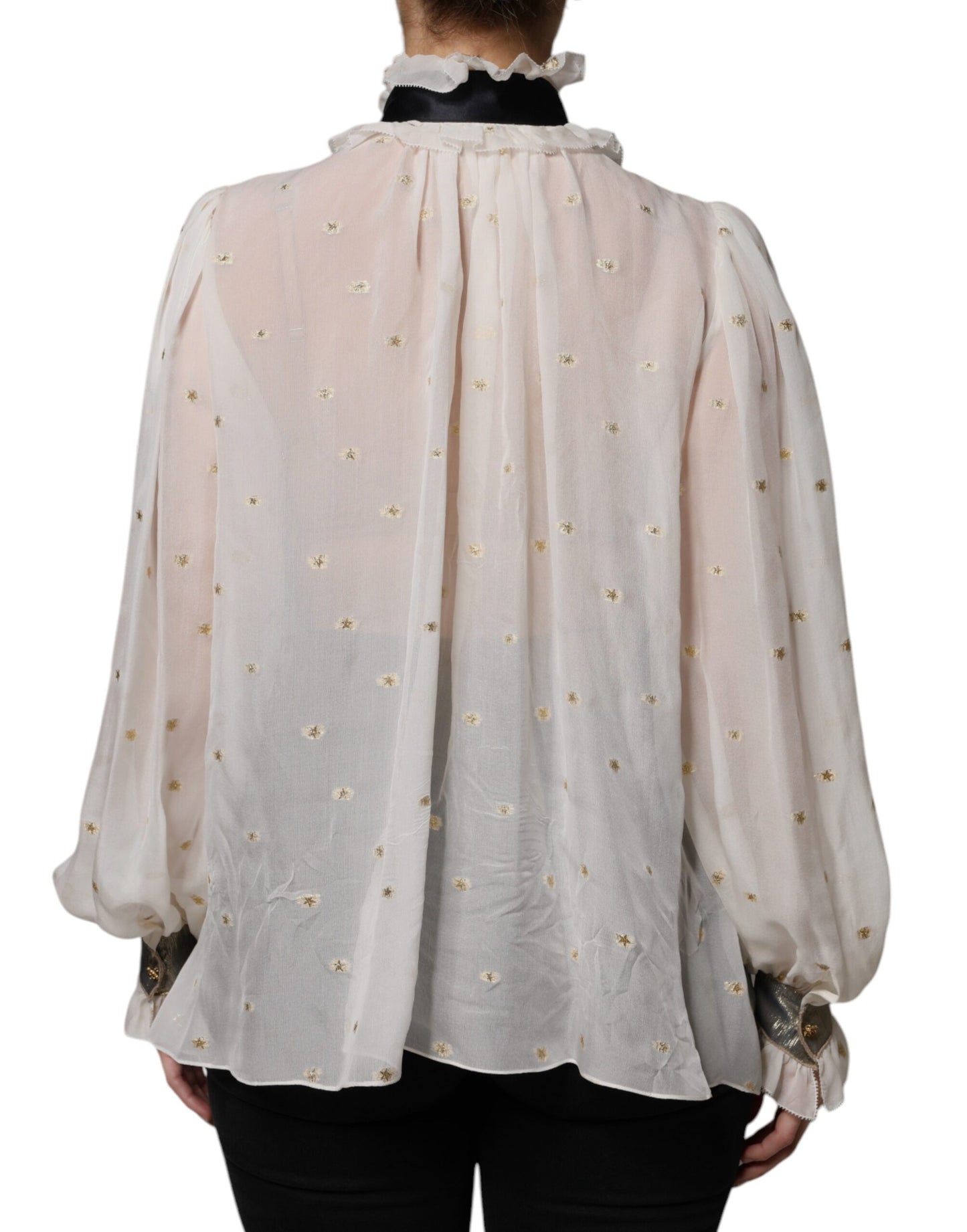 Off White Silk Blend Ascot Collar Blouse Top