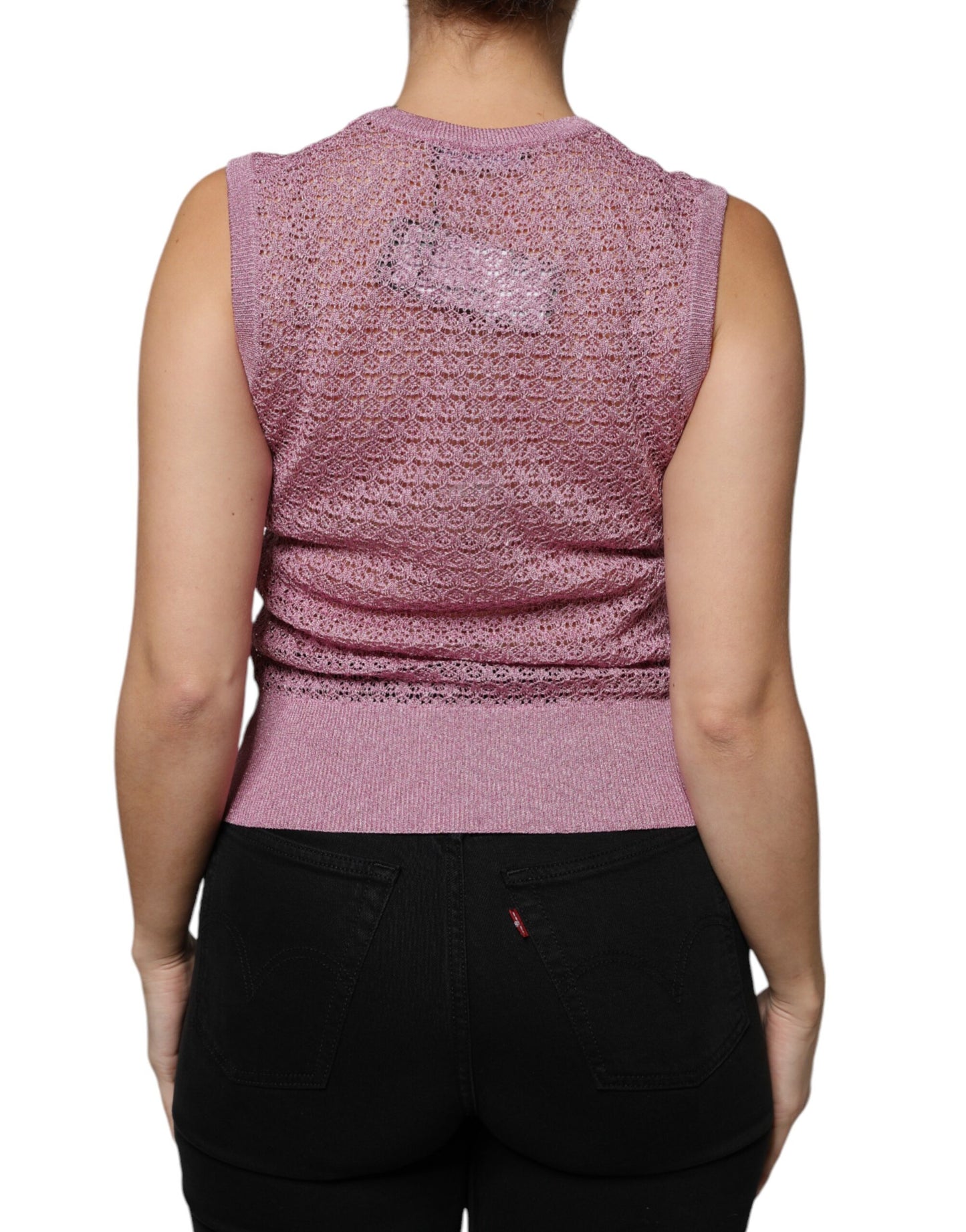 Pink Mesh See Through Sleeveless Tank Top