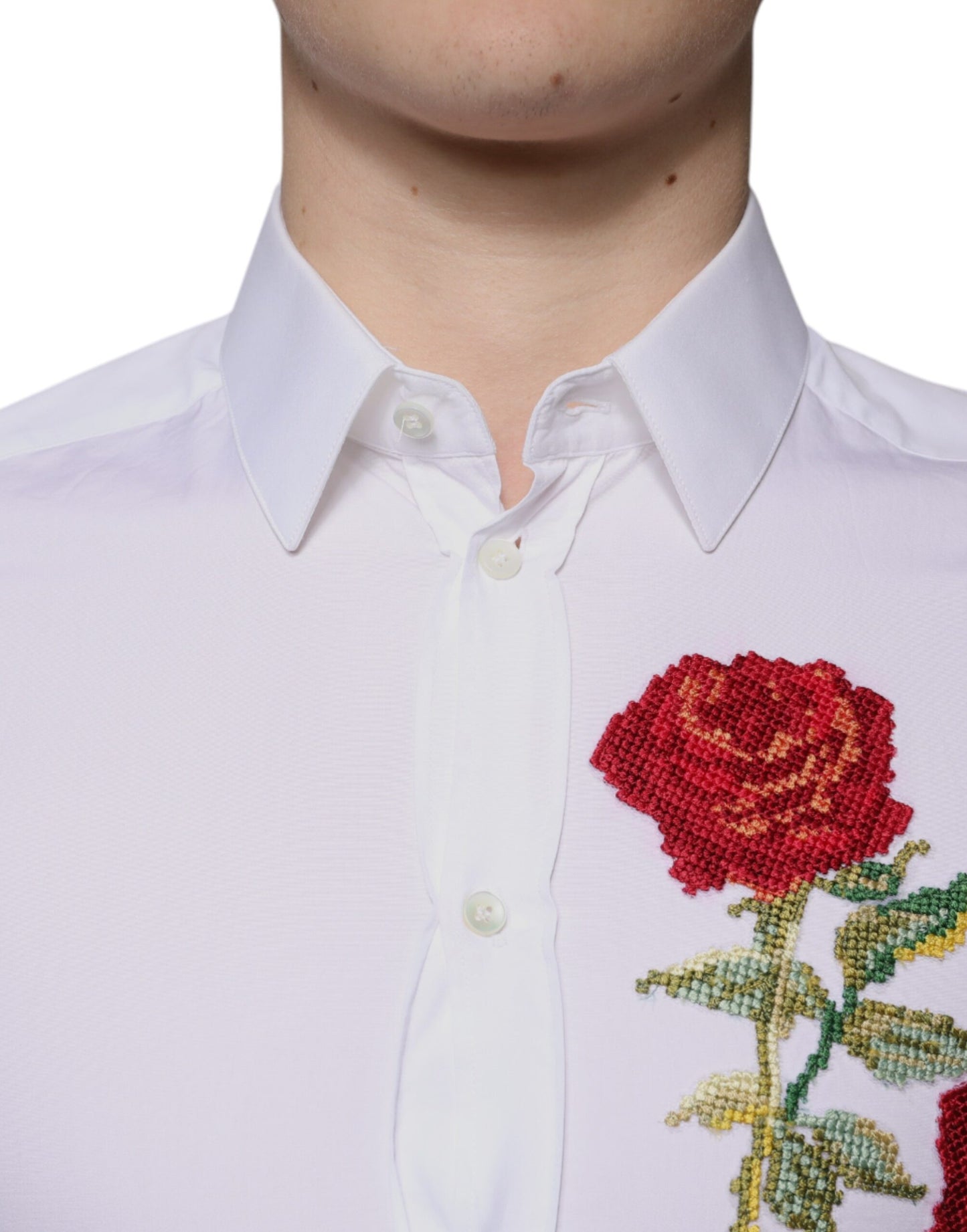 White Floral Embroidery GOLD Men Dress Shirt