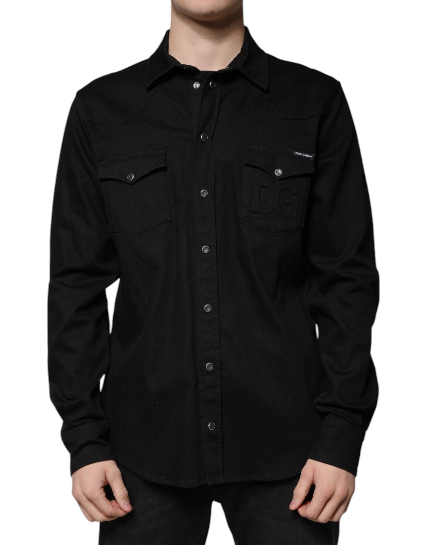 Black Cotton Collared Button Down Shirt