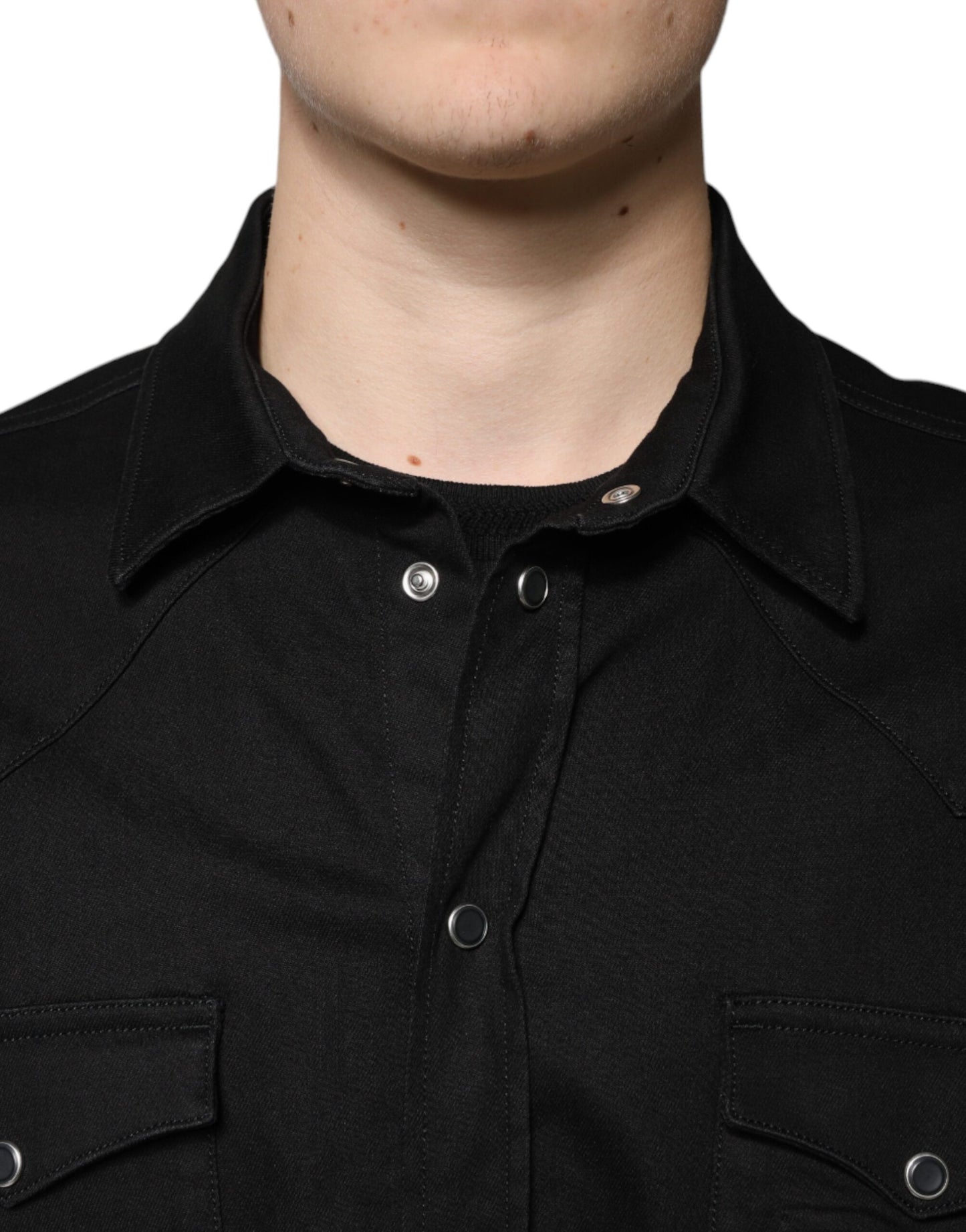 Black Cotton Collared Button Down Shirt