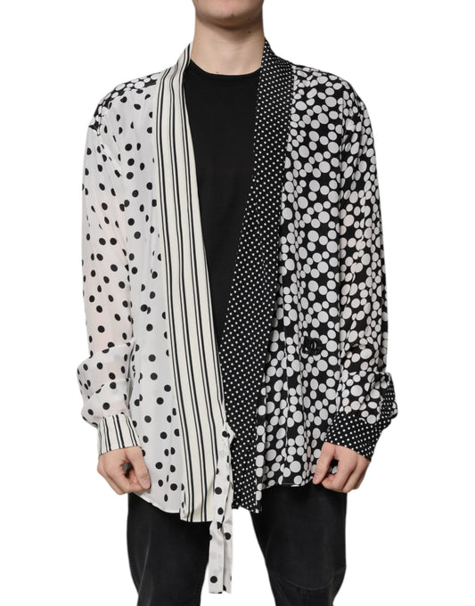 Black White Polka Dots Silk Men Casual Shirt