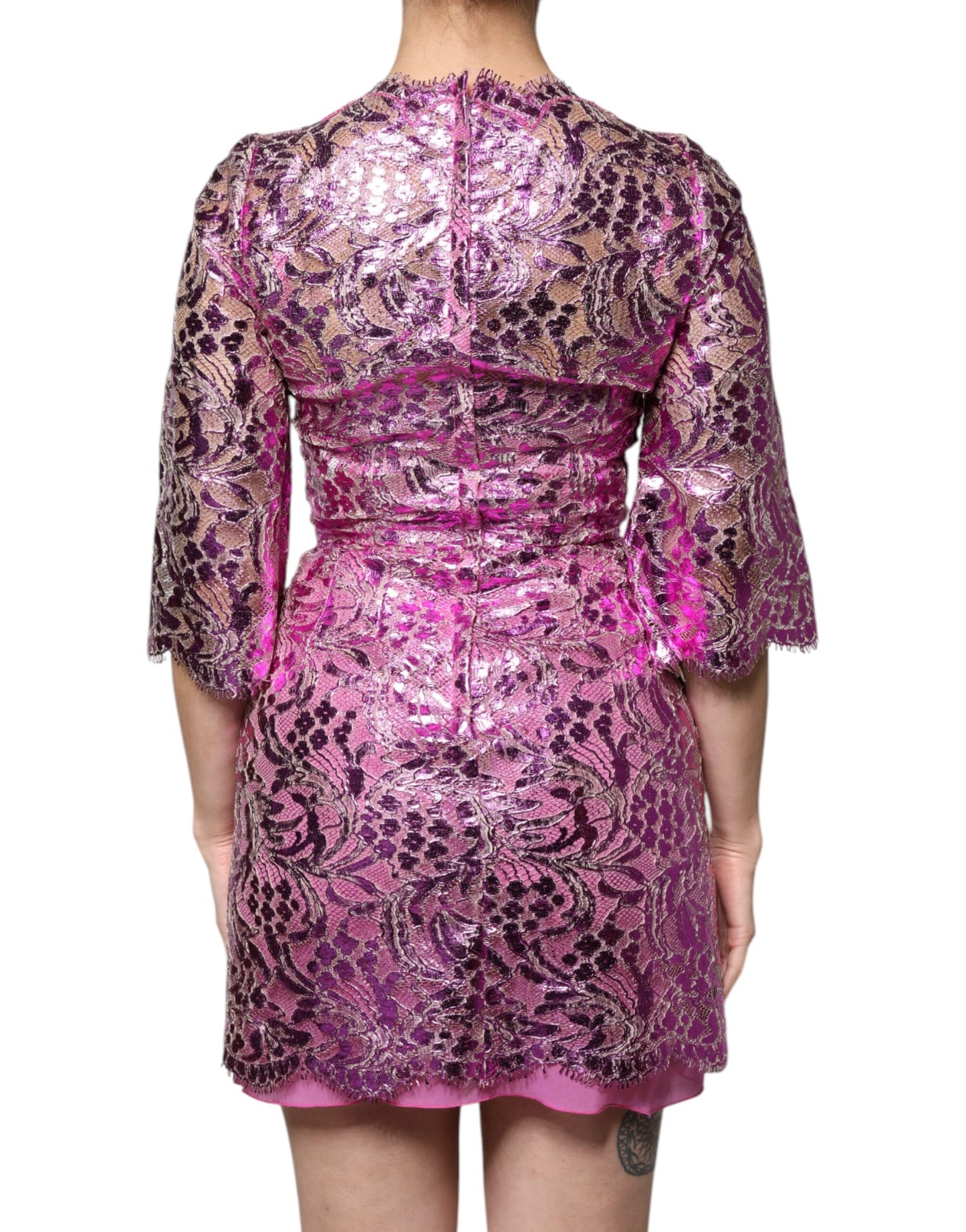 Metallic Fuchsia Floral Sheath Mini Dress