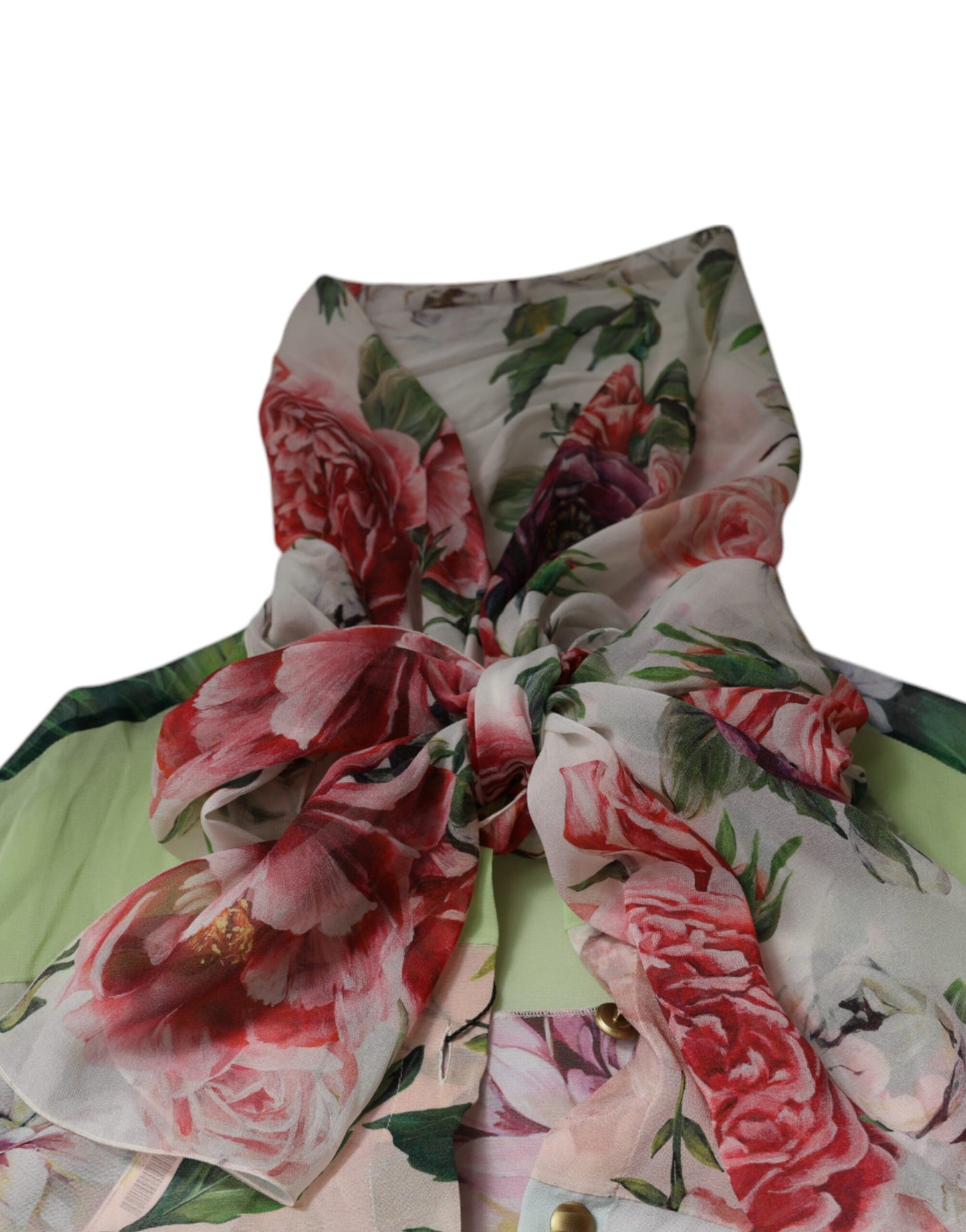 Multicolor Floral Patchwork Ascot Collar Top