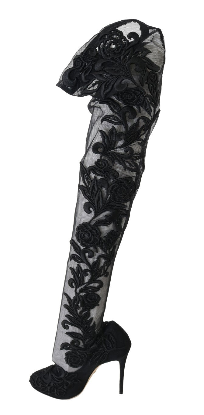 Embroidered Floral Over-Knee Boots