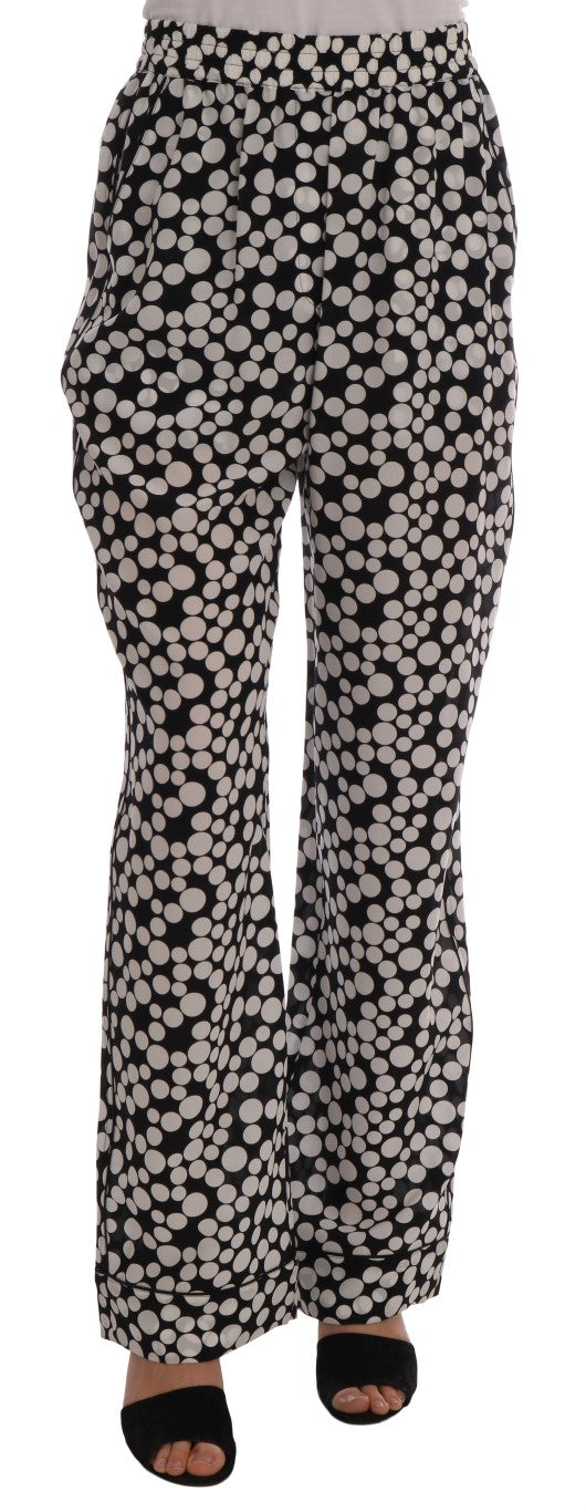 Elegant Polka Dot Silk High-Waist Pants