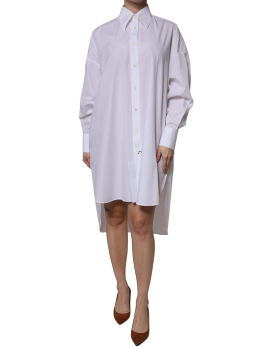 White Cotton Collared Long Sleeves Shirt Dress