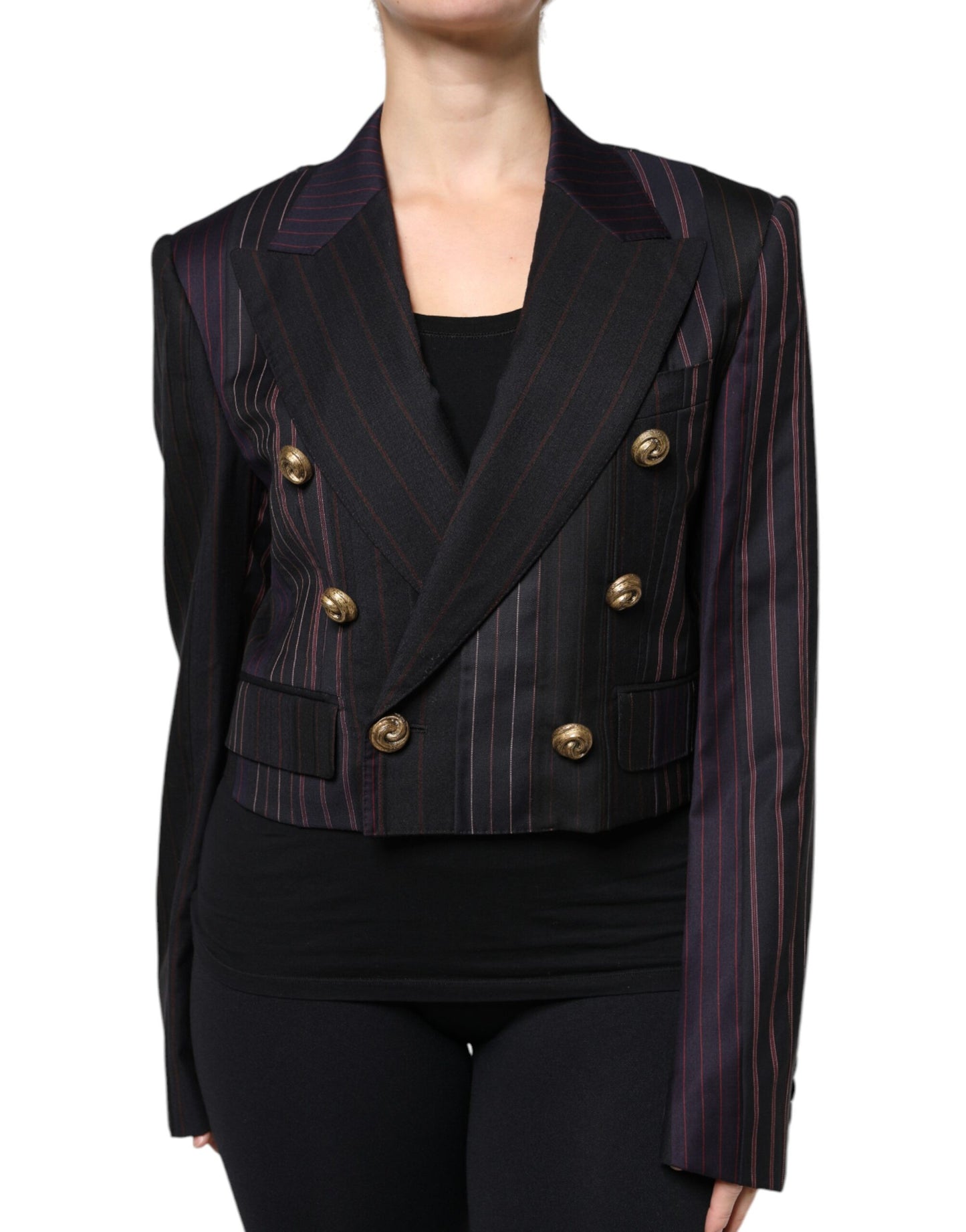 Multicolor Stripes Wool Cropped Blazer Coat Jacket