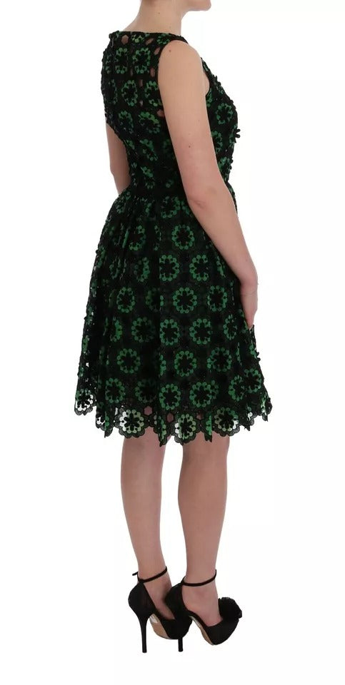 Green Floral Ricamo A-Line Shift Dress