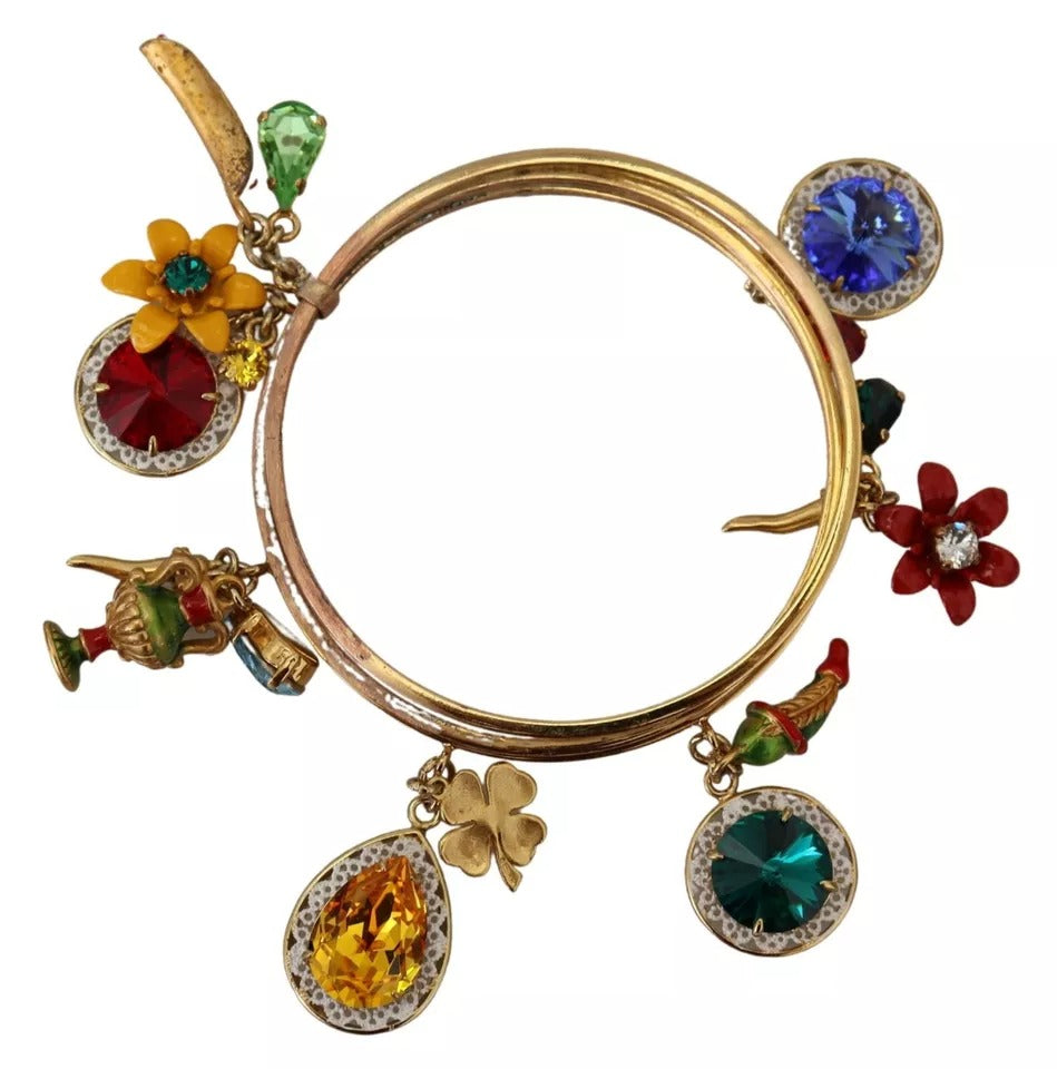 Multicolor Crystal Gold Tone Brass Bangle Bracelet