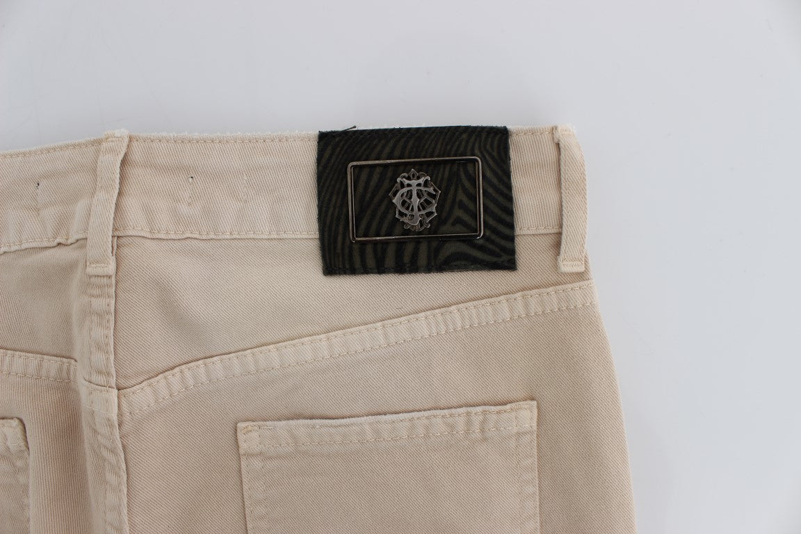 Beige Cotton Stretch Slim Fit Jeans