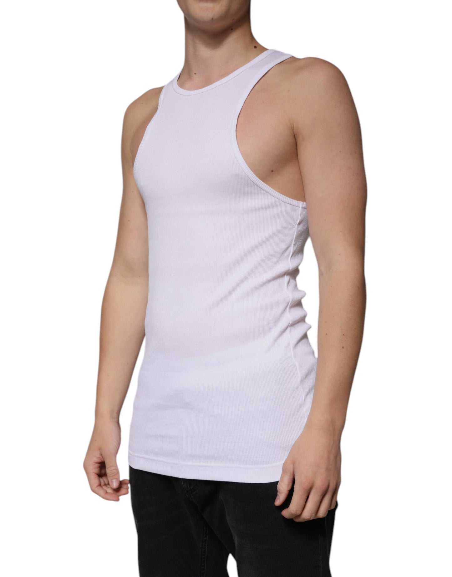 White Cotton Sleeveless Round Neck Tank T-shirt