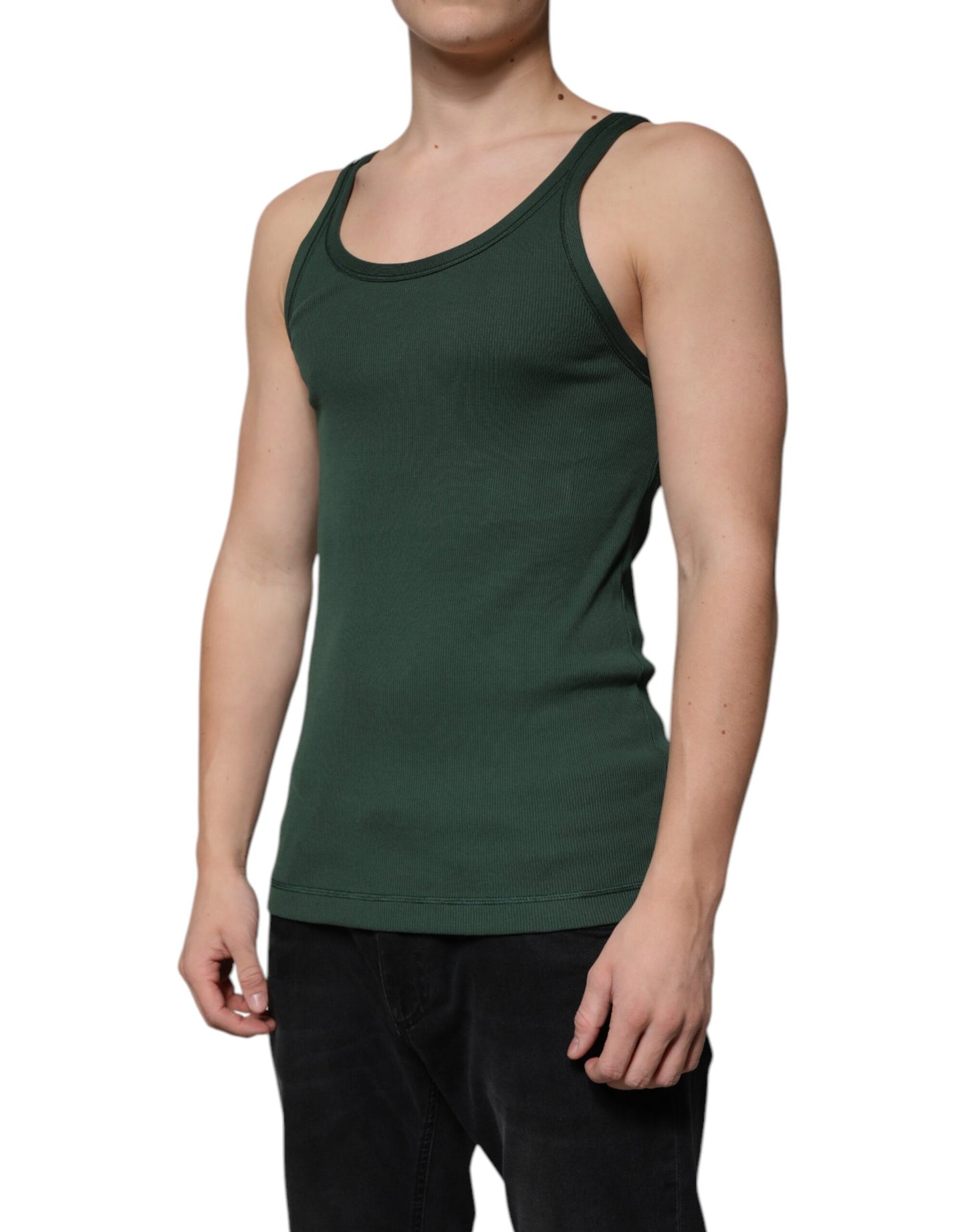 Green Cotton Sleeveless Round Neck Tank T-shirt