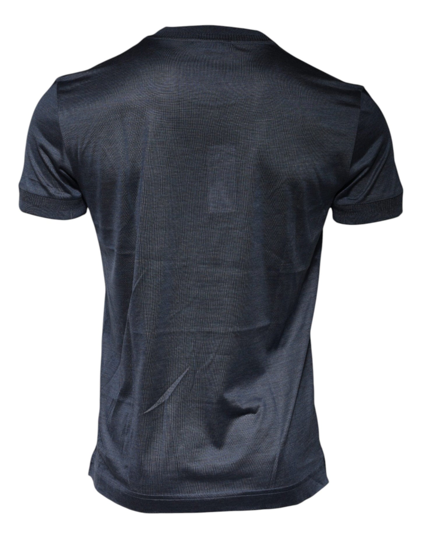 Blue Silk Crew Neck Short Sleeves T-shirt