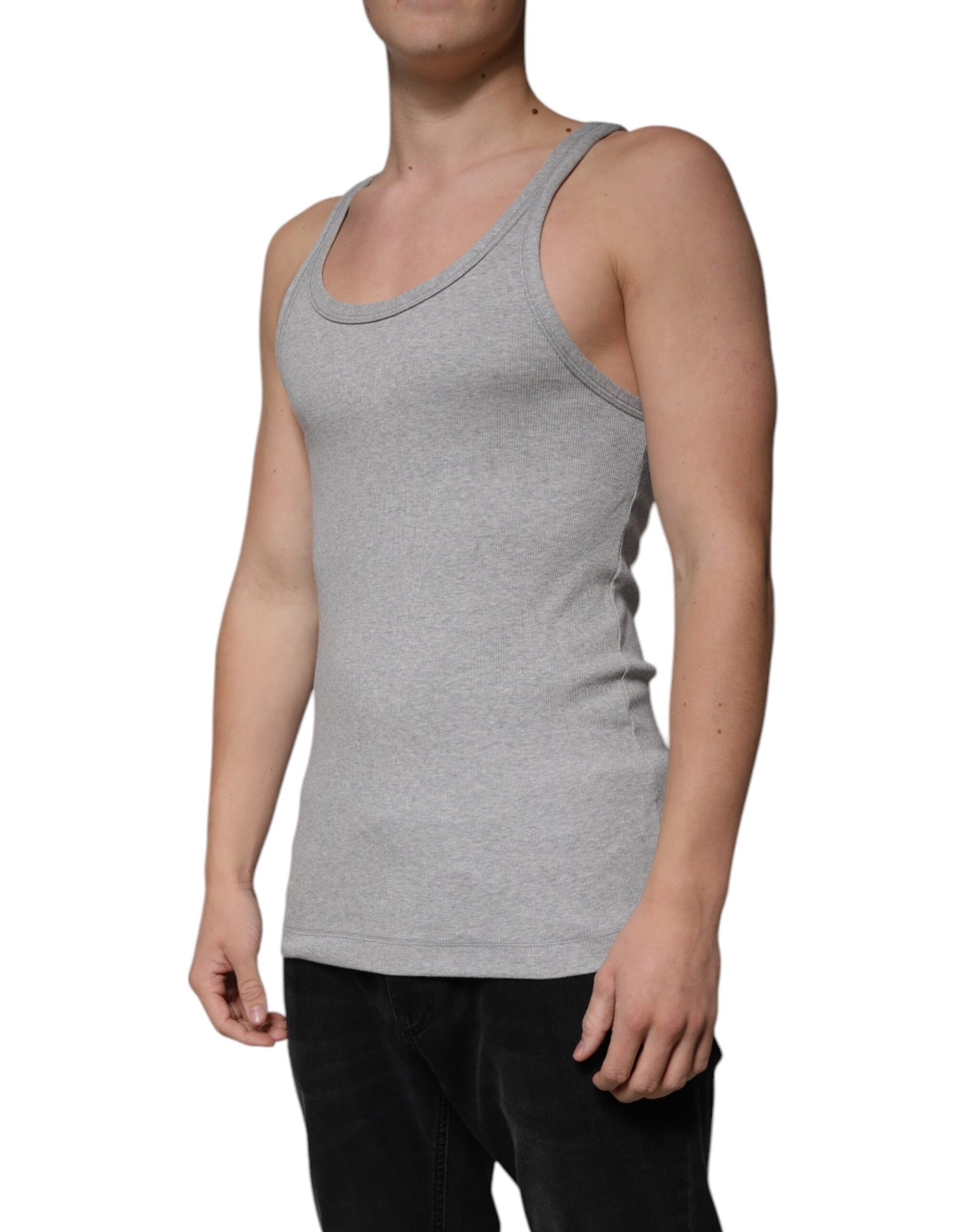 Gray Cotton Sleeveless Round Neck Tank T-shirt