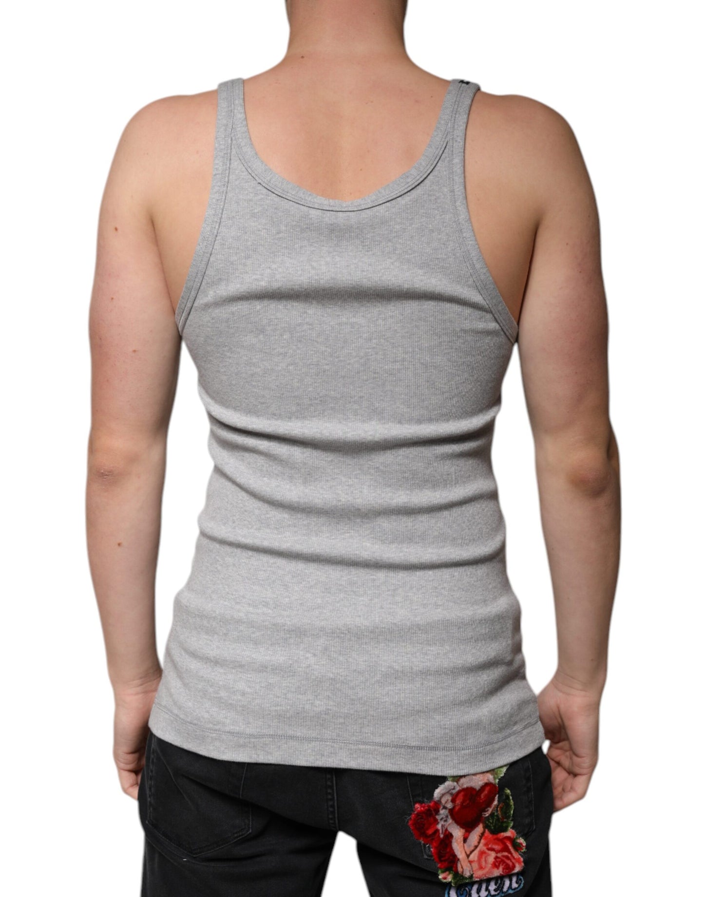 Gray Cotton Sleeveless Round Neck Tank T-shirt