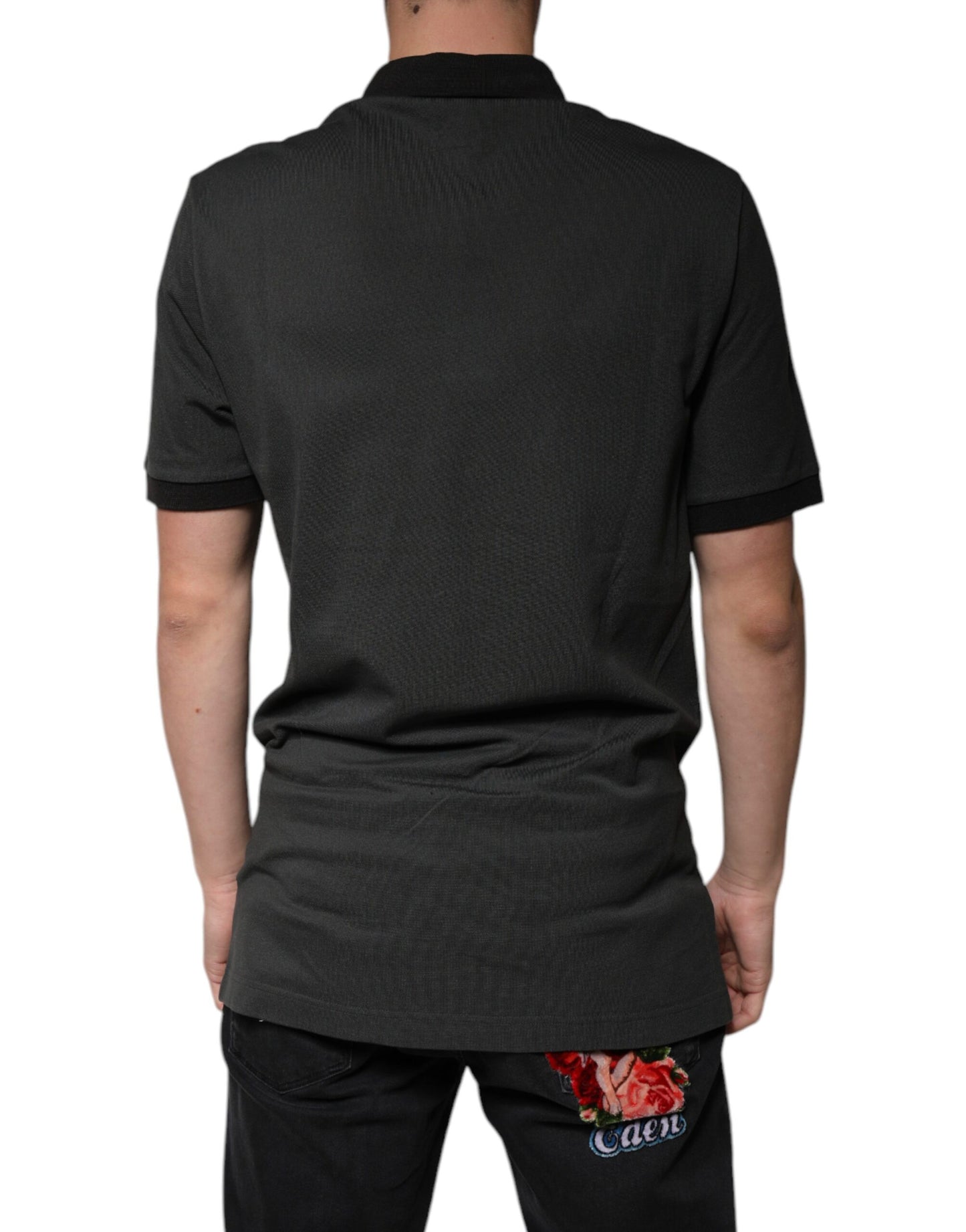 Black Logo Print Collared Cotton Polo T-shirt