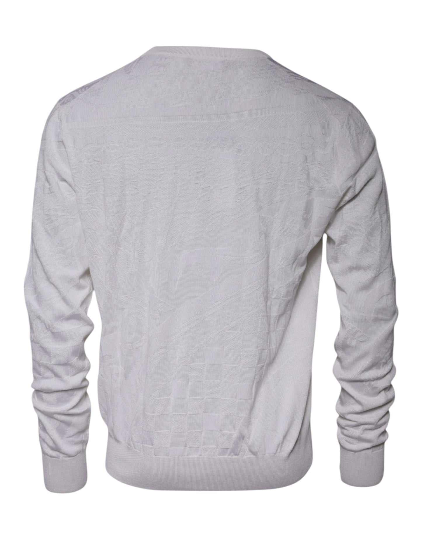 White Silk Crew Neck Men Pullover Sweater