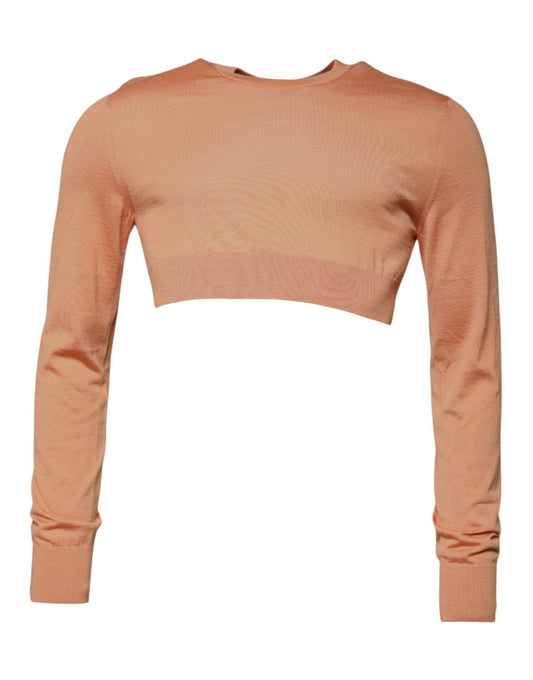 Beige Wool Crewneck Pullover Cropped Sweater