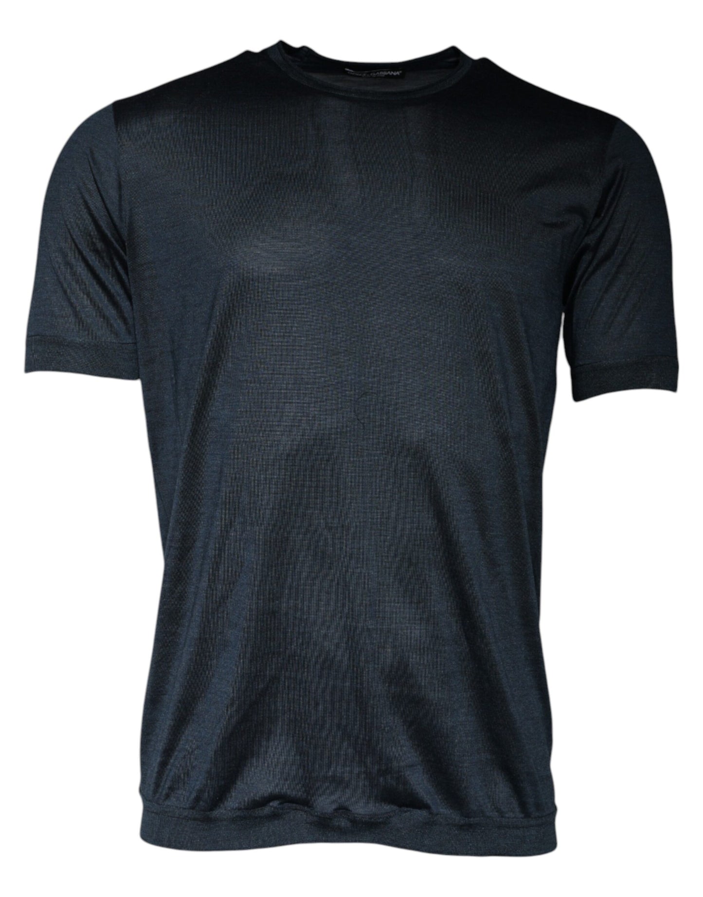 Dark Blue Silk Crew Neck Short Sleeve T-shirt