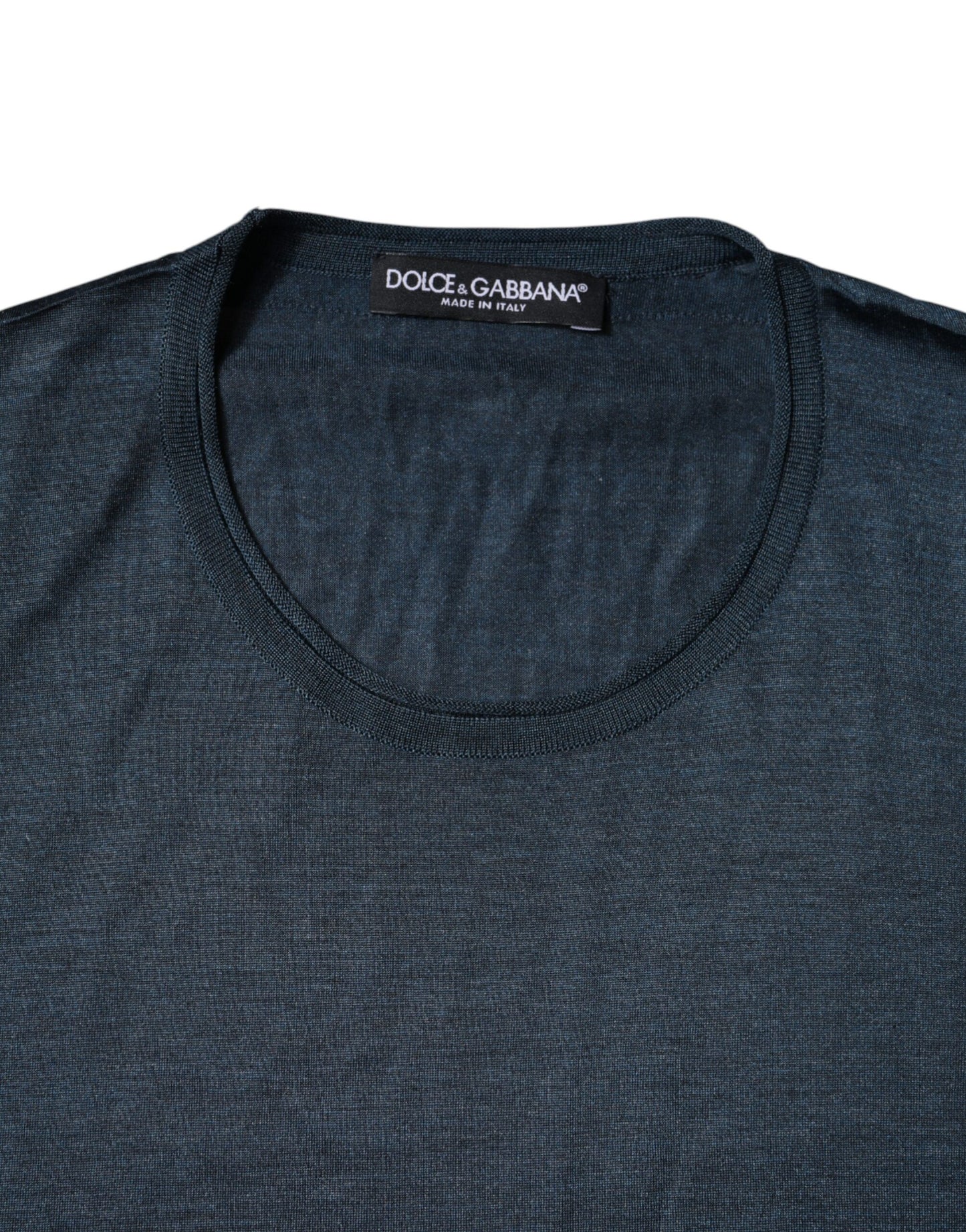 Dark Blue Silk Crew Neck Short Sleeve T-shirt