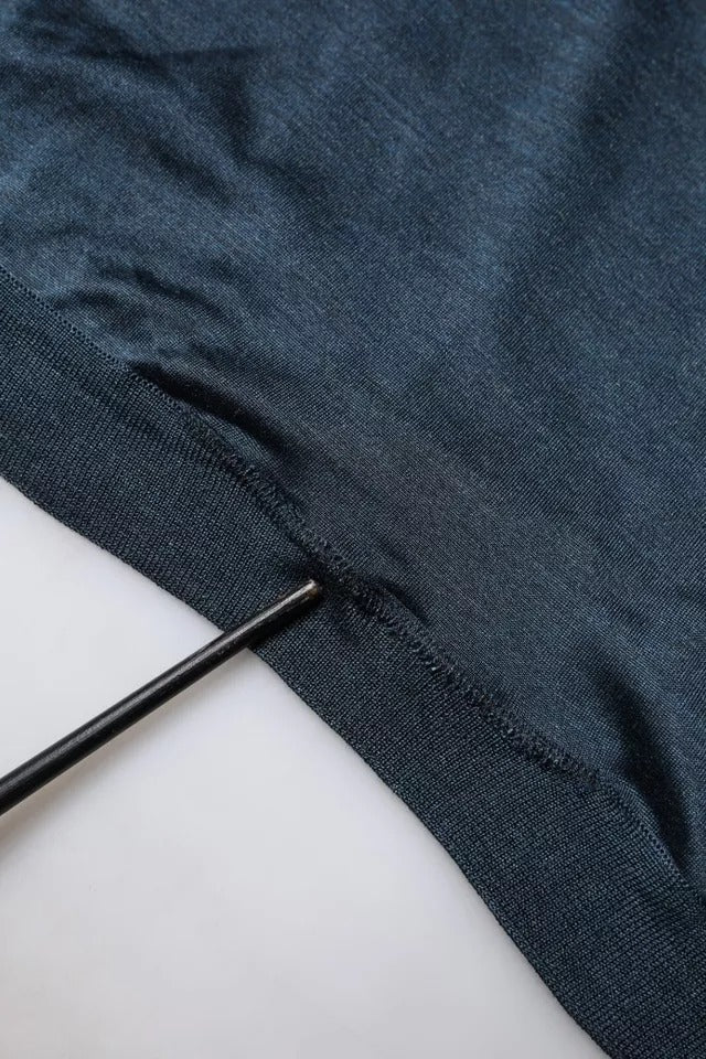 Dark Blue Silk Crew Neck Short Sleeve T-shirt