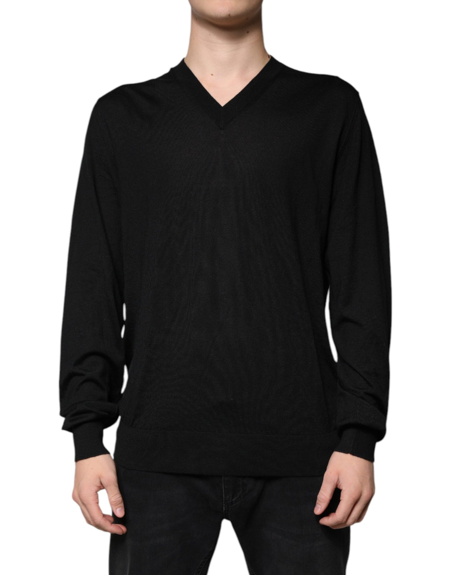 Black Cashmere V-neck Pullover Sweater