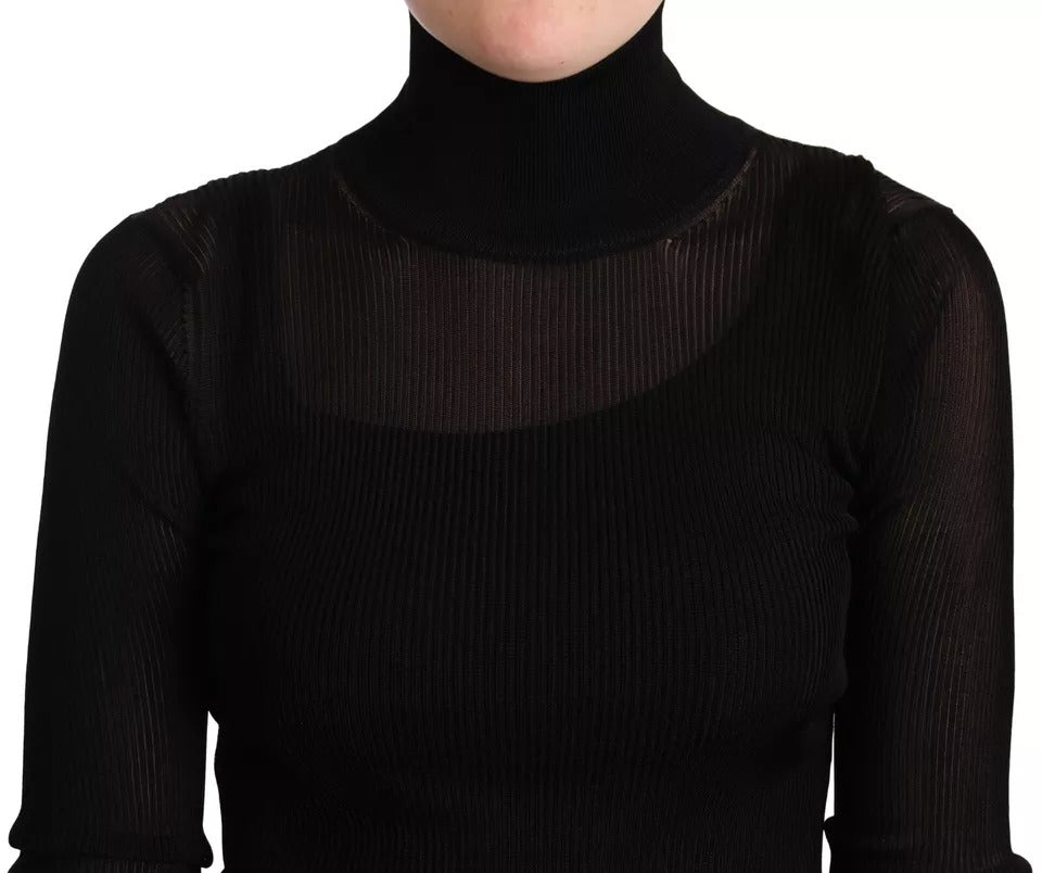 Black Turtleneck Form Fitting Pullover Sweater