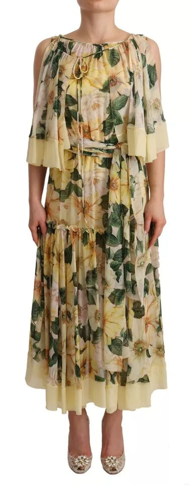 Multicolor Silk Floral Print Long Maxi Dress