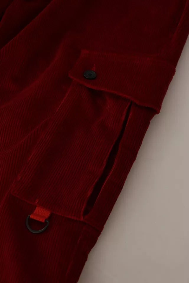 Red Corduroy Cotton Cargo Skinny Pants