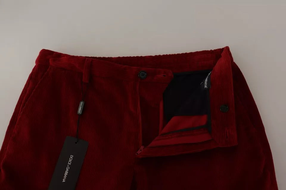 Red Corduroy Cotton Cargo Skinny Pants