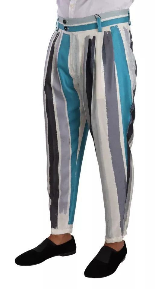 Multicolor Striped Silk Tapered Pants