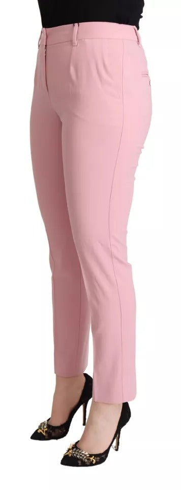 Pink Wool Mid Waist Tapered Pants