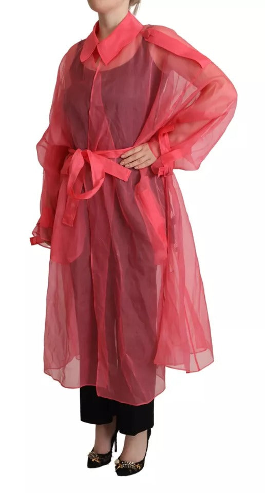 Pink Silk Organza Belted Coat Jacket