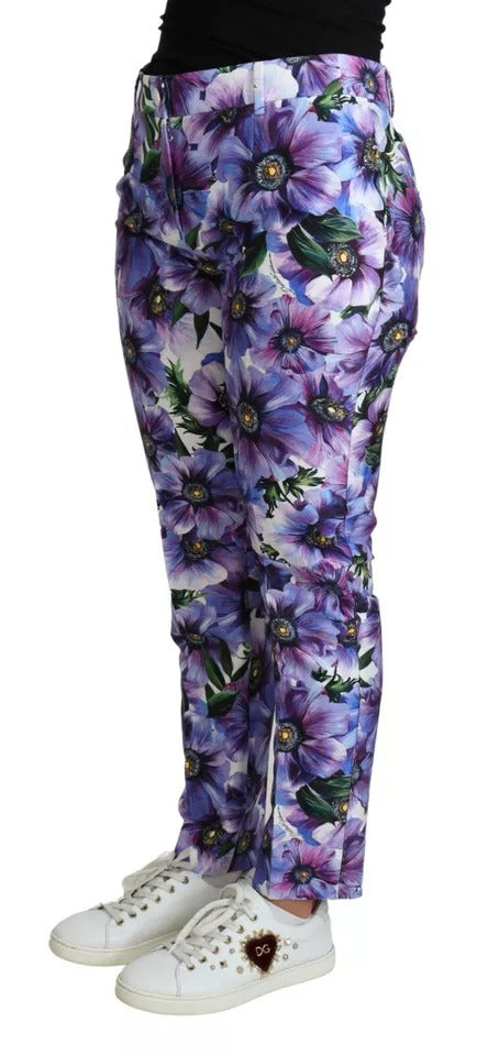 Purple Floral Print Tapered Cotton Pants