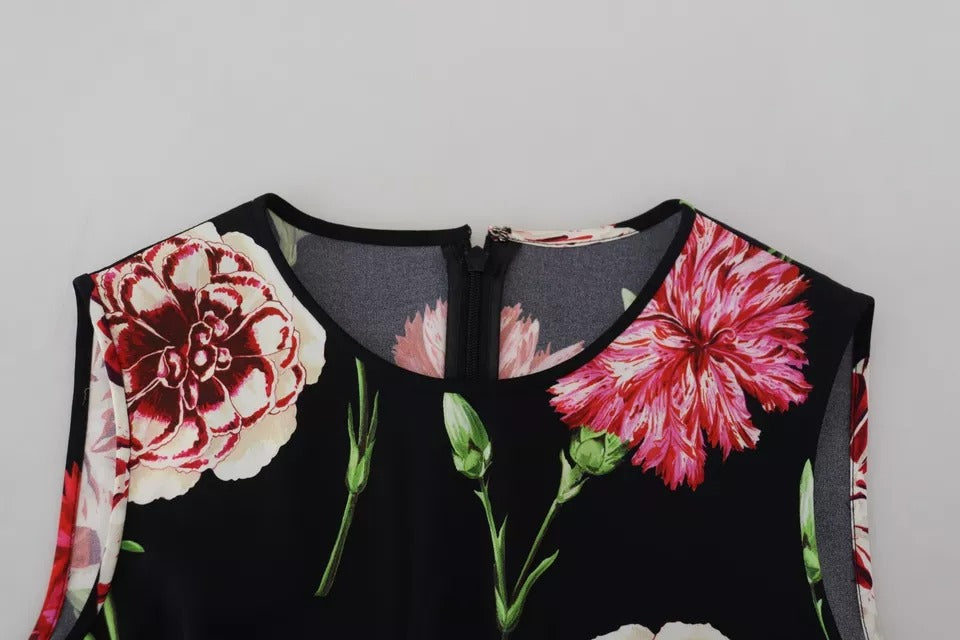 Black Floral Sleeveless Tank Top Silk Blouse