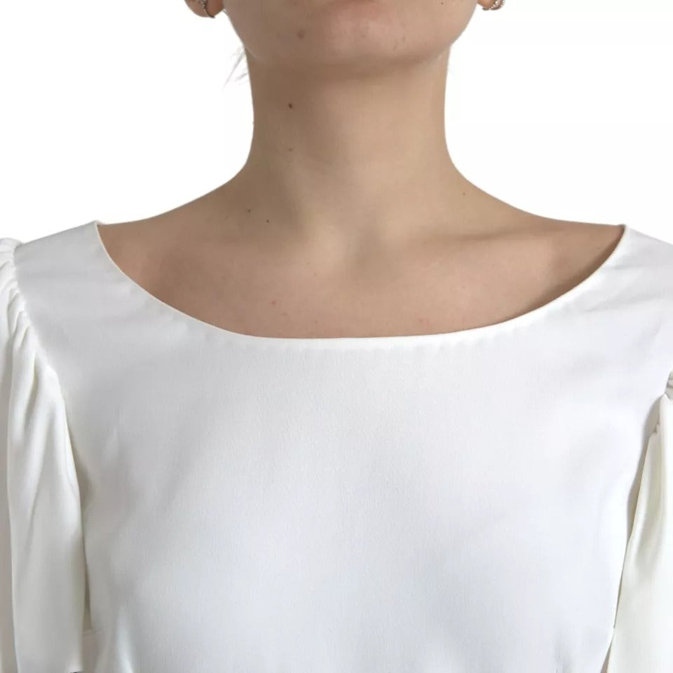 White Viscose Round Neck Short Sleeves Top