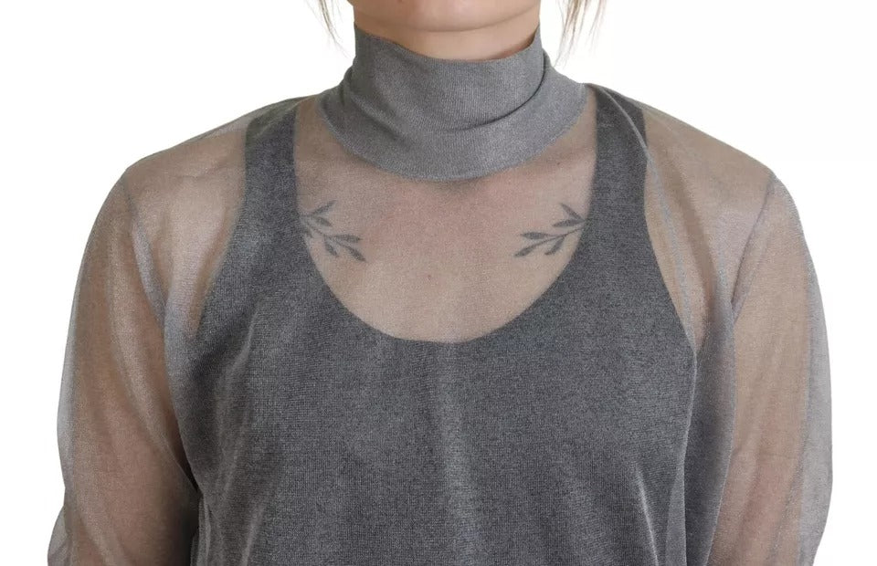 Gray See Through Turtleneck Pullover Sweater