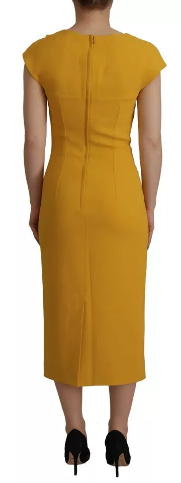 Yellow Viscose Sleeveless Sheath Midi Dress