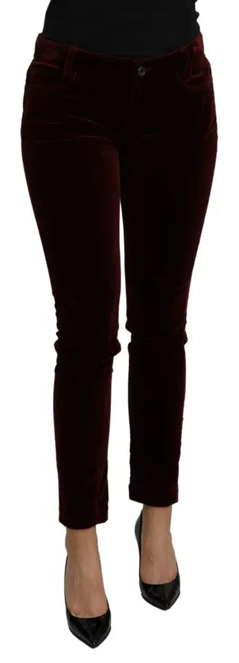 Bordeaux Velvet Stretch Slim Fit Pants