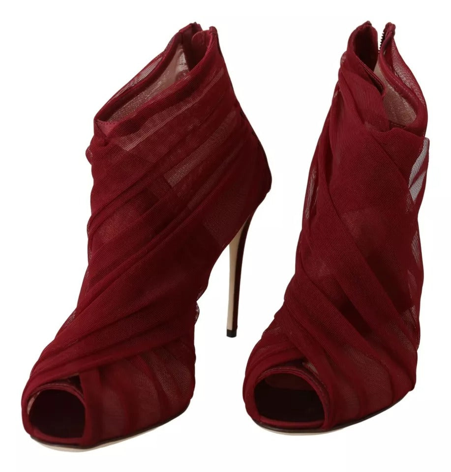 Red Tulle Ankle Boots Stiletto Heels Shoes