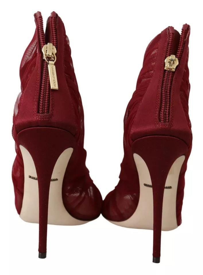 Red Tulle Ankle Boots Stiletto Heels Shoes