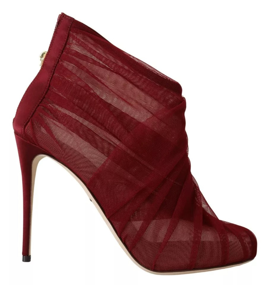 Red Tulle Ankle Boots Stiletto Heels Shoes