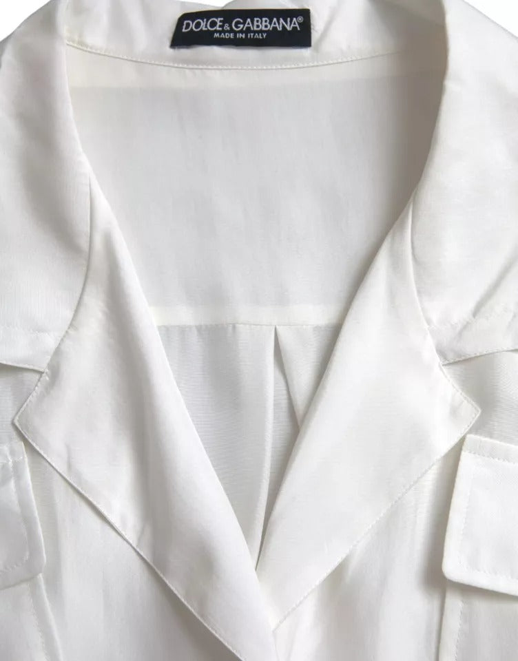 White Silk Collared 3/4 Sleeves Blouse Top