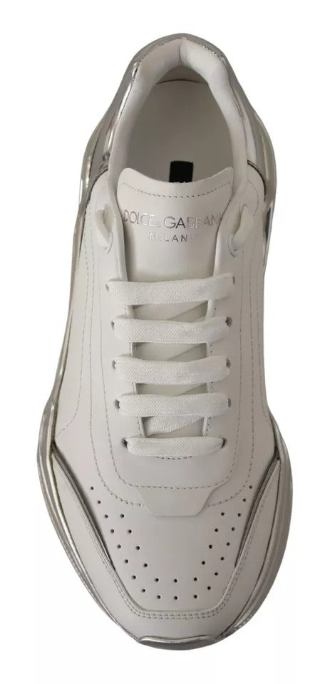 White Silver Leather Daymaster Sneakers Shoes